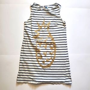 Anthropologie Whit Too Gleaming Lanai Dress- XSmall, striped with gold pineapple